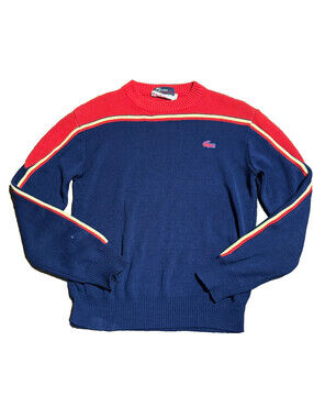 Vintage 70s Red Blue Izod Lacoste Striped Sweater -Boys 16 Fits Womens XS Small